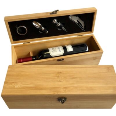 Caja Porta Vino con Accesorios en la Tapa