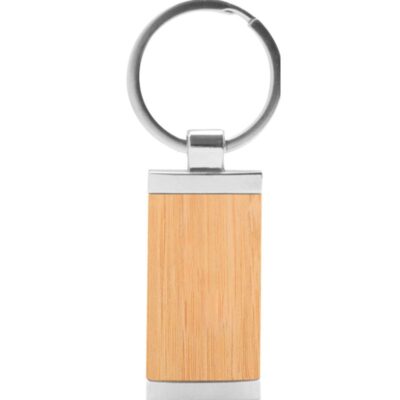 Llavero de Madera Rectangular con Detalles en Acero